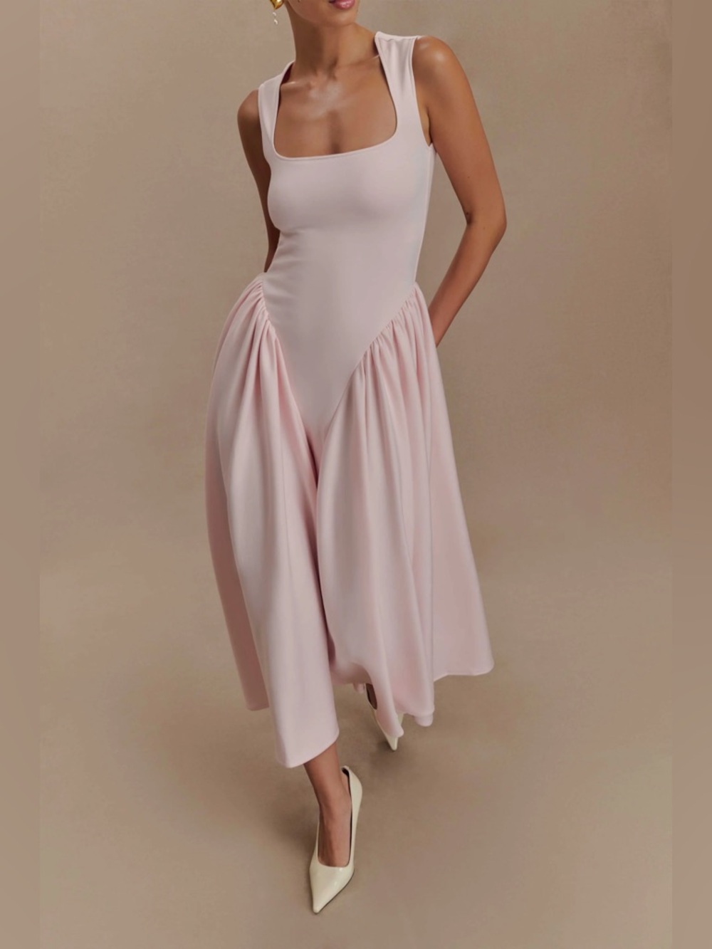 Meshki Sharon Scuba Jersey midi dress ballet pink size medium